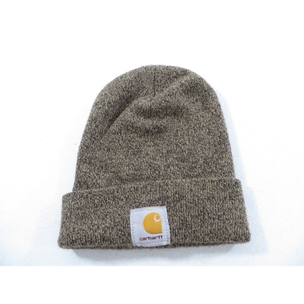 Carhartt One Size Brown Heather Knit Cuffed Logo Patch Beanie Hat